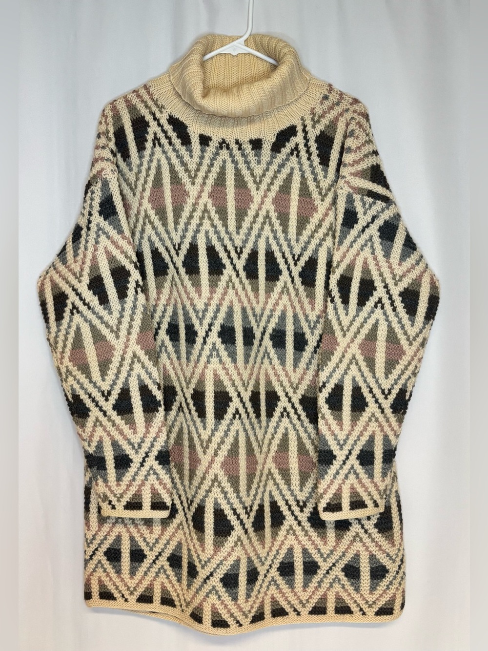 VTG Jones New York Hand Knit Wool Sweater L Geometric Grandpa Boho Coogi Vib